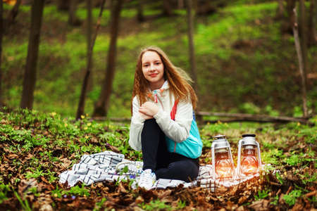 Young woman portrait happy on the outdoors.の写真素材