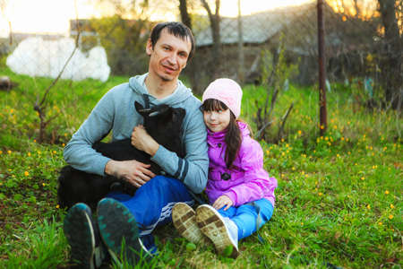 The Family happy outdoor rest a goat.の写真素材