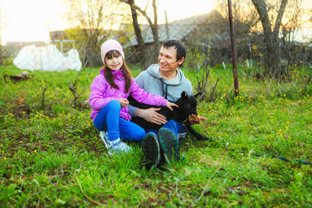 The Family happy outdoor rest a goat.の写真素材