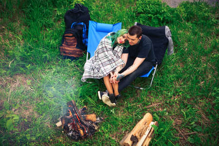 The Love story of young people outdoors.の写真素材