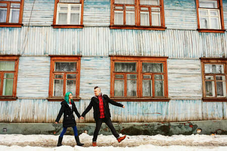 Love story of young people on the street.の写真素材