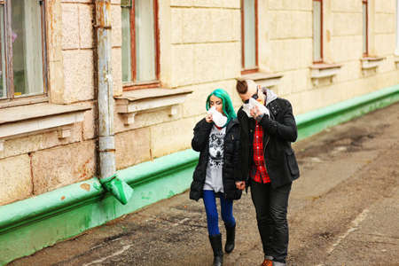 Love story of young people on the street.の写真素材