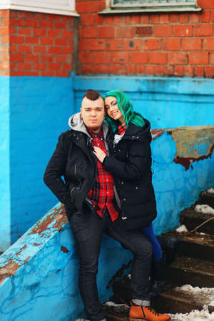 Love story of young people on the street.の写真素材