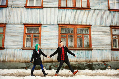 Love story of young people on the street.の写真素材