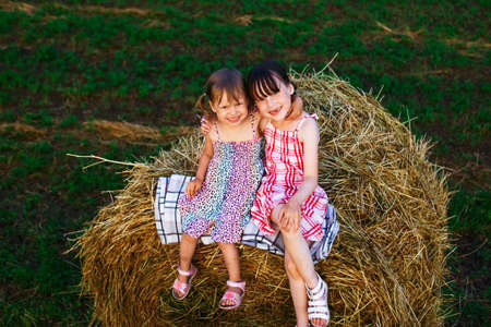 The Portrait of happy children in nature.の写真素材