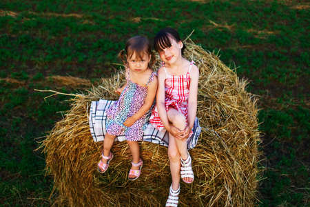The Portrait of happy children in nature.の写真素材