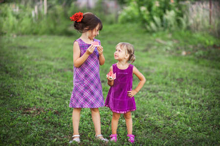 The children happy outdoors in the village.の写真素材