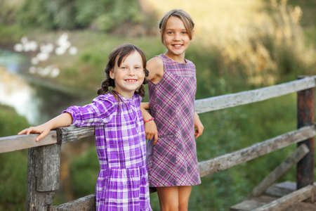 The children happy outdoors in the village.の写真素材