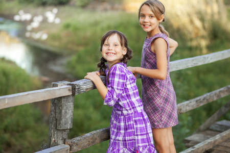 The children happy outdoors in the village.の写真素材