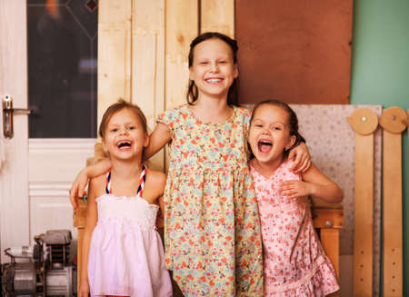 The little girls in the workshop happy.の写真素材