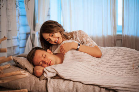 The Happy couple in a photo studio.の写真素材