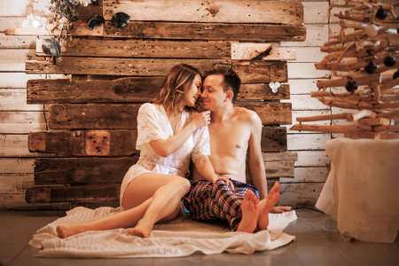 The Happy couple in a photo studio.の写真素材