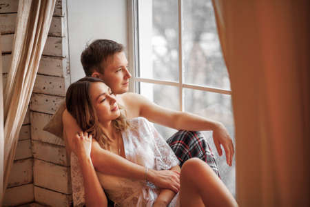 The Happy couple in a photo studio.の写真素材