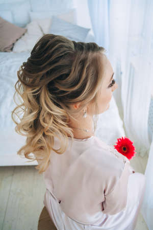 A beautiful and gentle morning of the bride.の写真素材