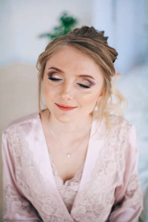 A beautiful and gentle morning of the bride.の写真素材