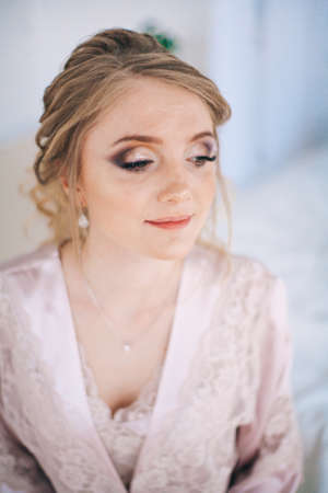 A beautiful and gentle morning of the bride.の写真素材