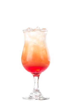 Refreshment Alcoholic cocktail tequila sunrise with Orange Juice and Grenadine isolated on white background side viewの写真素材
