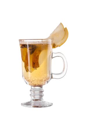 hot drink apple tea with anise star or mulled wine in glass isolated on white background side viewの写真素材