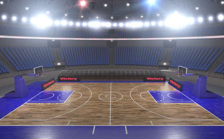3d render of indoor basketball stadium with lightsの写真素材