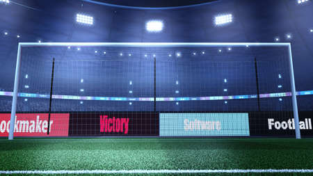 Empty soccer stadium with lights and crowd. 3D renderの写真素材