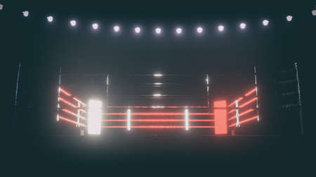 Boxing ring with shiny lights. 3D illustrationの写真素材