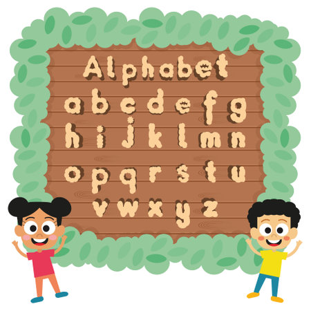 English lowercase letters and cute kidsのイラスト素材