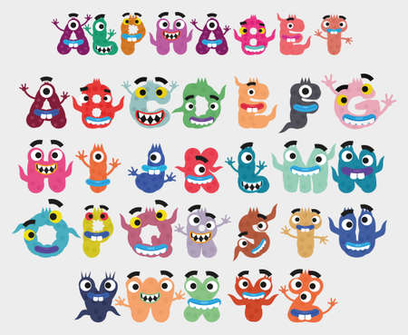 English capital letters, writing style in the form of cute monstersのイラスト素材