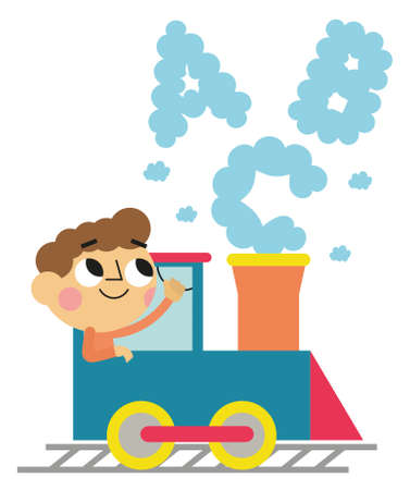 Cute pilot, clouds resembling abc lettersのイラスト素材