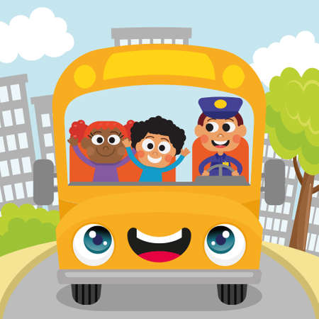 Adorable students take school bus to school