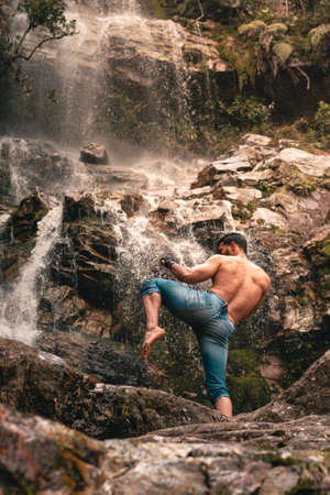 MAN TRAINING IN THE NATURE MARTIAL ARTSの写真素材