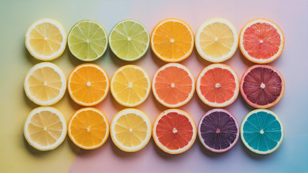Colorful Citrus Fruit Slices Flat Lay Compositionの素材
