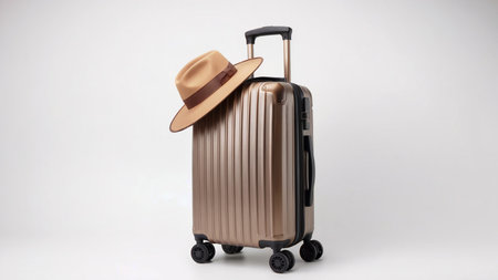 Bronze Suitcase with Stylish Fedora Hatの素材