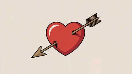 Cartoon Red Heart with Arrow Piercing Through Centerの素材