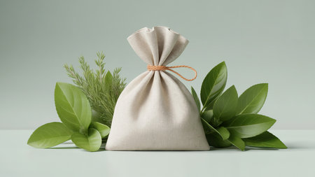 Eco-Friendly Fabric Pouch with Green Leavesの素材