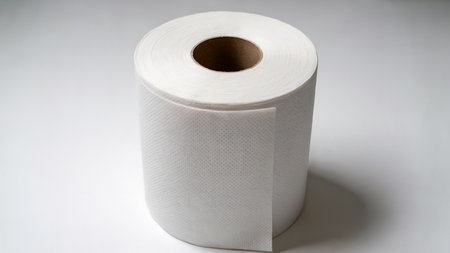 White toilet paper roll isolated on white background. Copy space for text.の素材