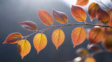 Close-Up of Autumn Leaves on a Slender Branchの素材
