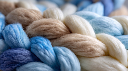 Close-up of colorful braided pastel wool yarnの素材