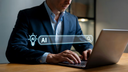 AI Search Innovation by Business Professional Using Laptopの素材