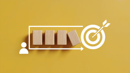 Progress to Success Concept with Goal Target and Wooden Blocksの素材
