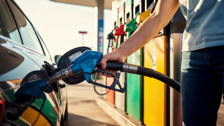 Refueling Car at Modern Fuel Pump Stationの素材