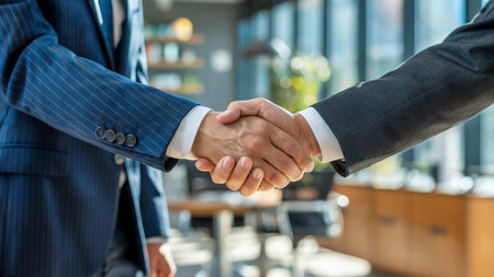 Business Partnership Handshake in Modern Officeの素材