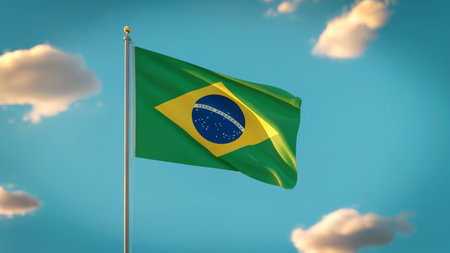 Brazil National Flag Waving in Skyの素材