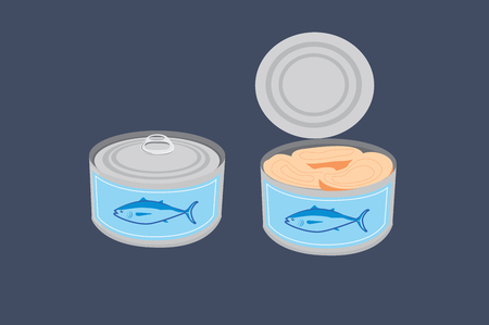 Vector ISolated Illustration of a Tuna Can, Open and Closedのイラスト素材