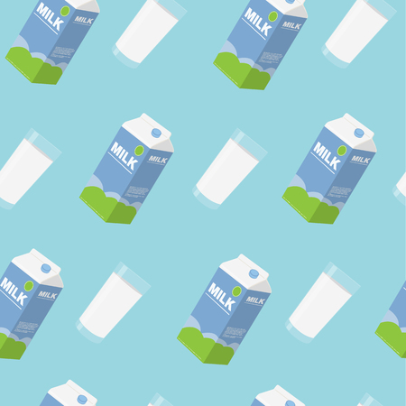 Vector Illustration of a Milk Brick and a Milk Glass. Seamless Pattern Backgroundのイラスト素材