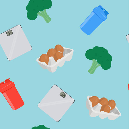 Vector Diet and Healthy Food Seamless Pattern Backgroundのイラスト素材