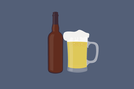 Vector Illustration of a Beer Bottle and a Beer Jarのイラスト素材