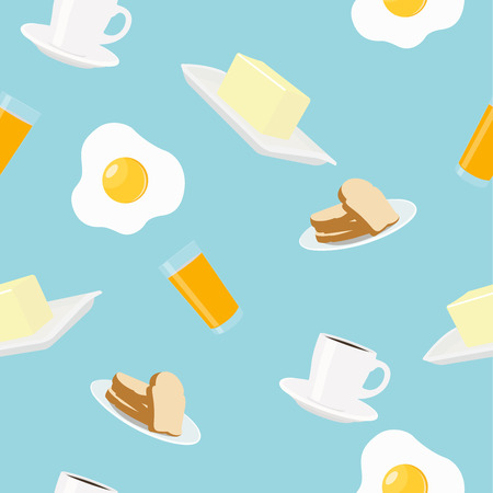 Vector Illustration Breakfast Themed Seamless Pattern Backgroundのイラスト素材
