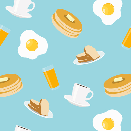 Vector Illustration Breakfast Themed Seamless Pattern Backgroundのイラスト素材