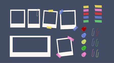 Vector Isolated Empty Pictures Frames with sticky tape, pins and clipsのイラスト素材