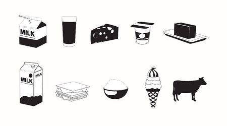 Black and White Dairy Products Icons Setのイラスト素材